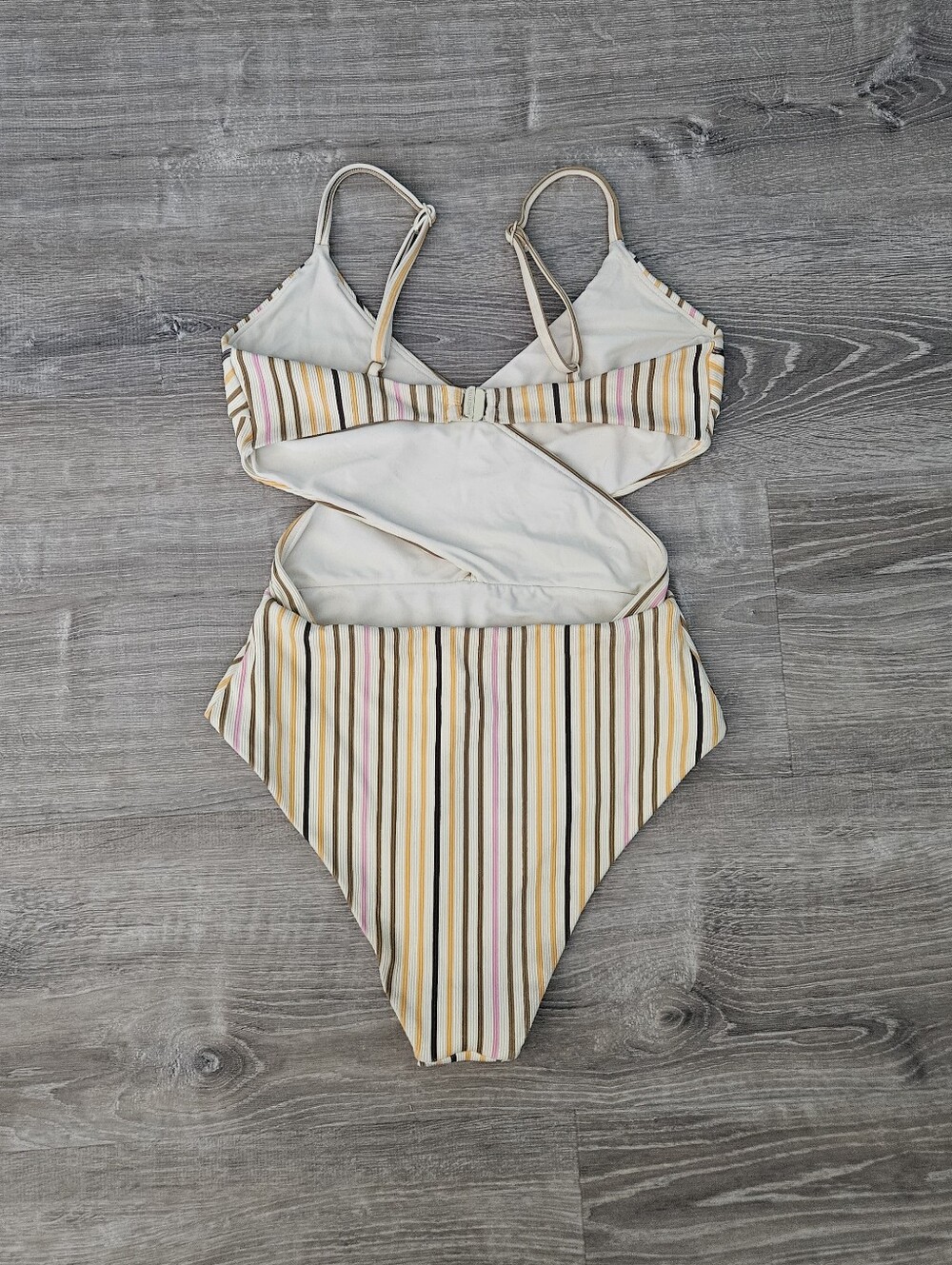 Zulu & Zephyr Mandarin Stripe Wrap Cutout One Piece Swimsuit Ribbed Beach Sz 6 - Picture 3 of 16